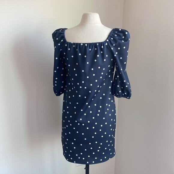 ASOS Puff Sleeve Dress Womens Sz 6 Navy Polka Dot Square Neck Mini - Picture 5 of 7